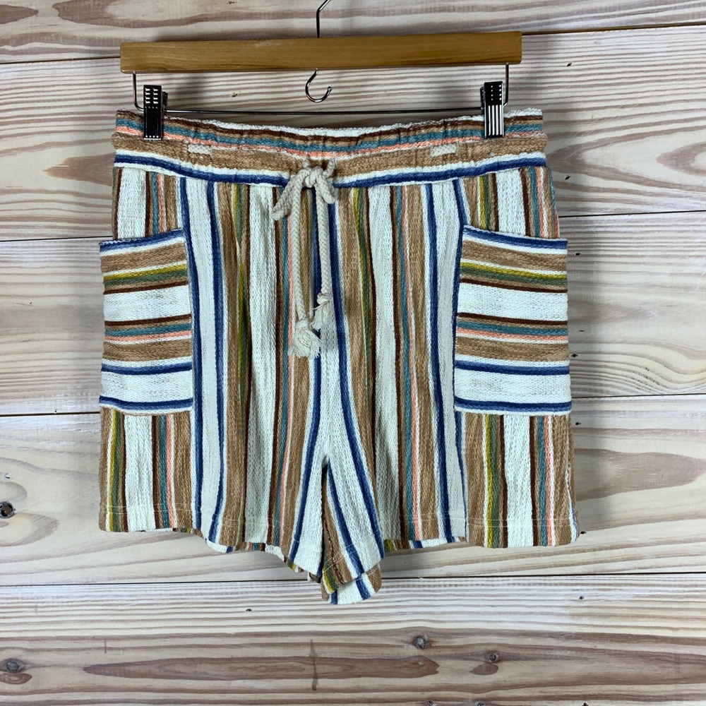 Roxy Shorts Womens XL Multi Color Striped Terry Cloth Drawstring Beach Casual